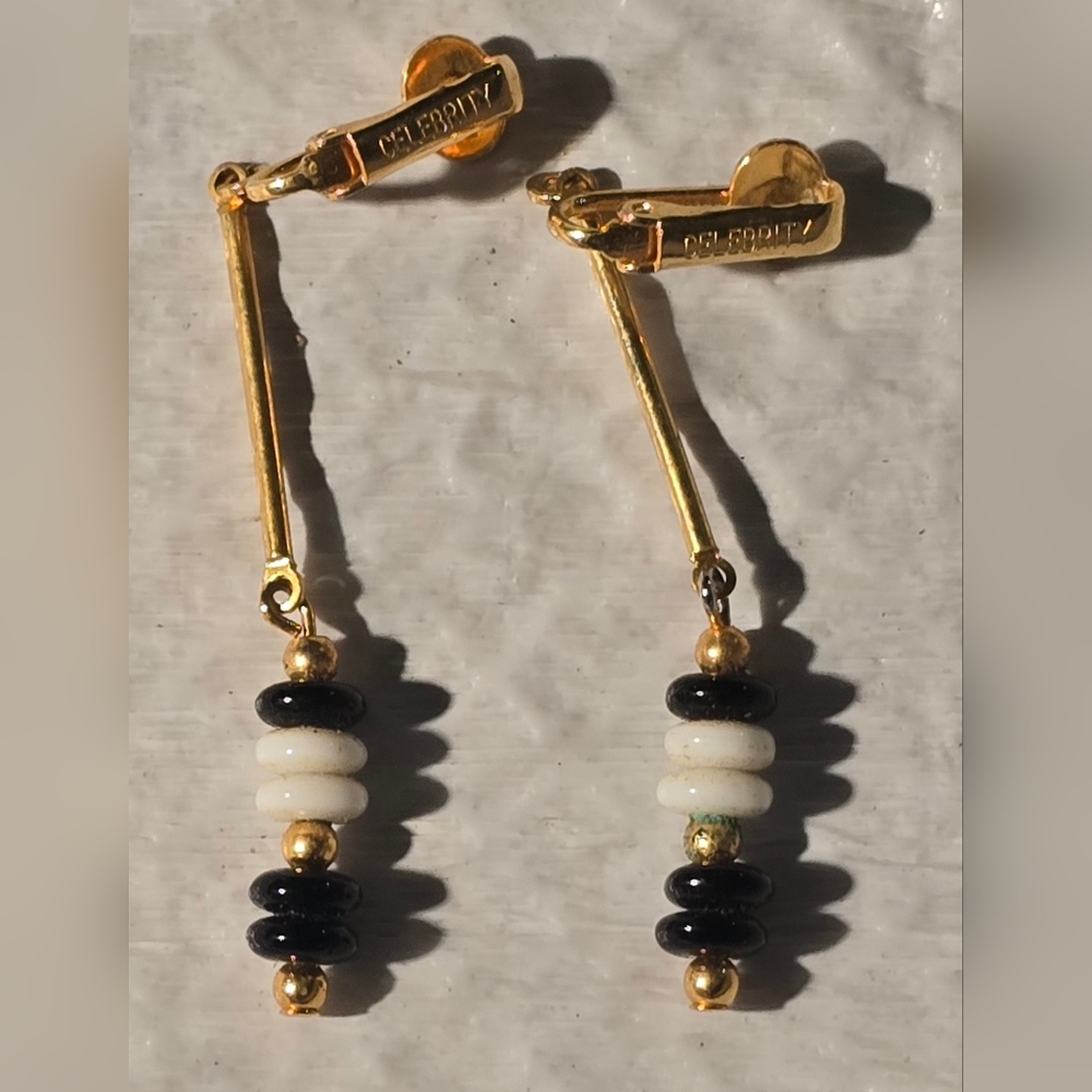 Gold and Black Dangle Earrings